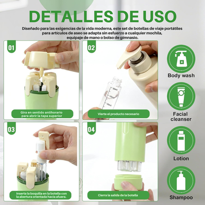 Dispensador de Viaje 4 en 1 Antiderrame
