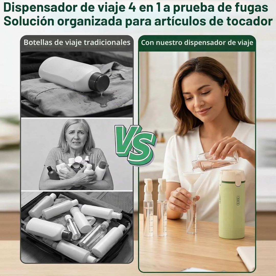 Dispensador de Viaje 4 en 1 Antiderrame